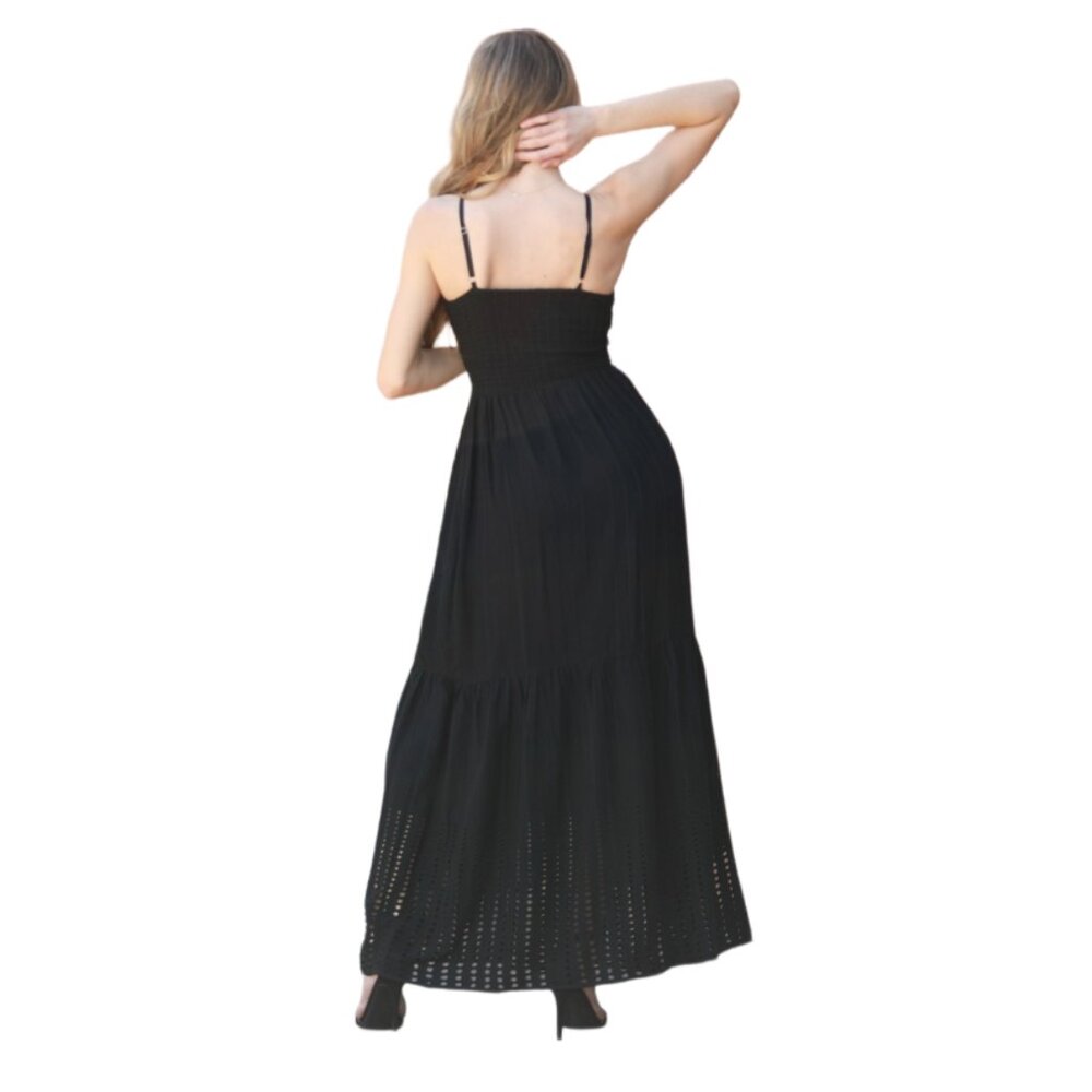 Angie Black Eyelet Embroidered Twist Front Cut Out Maxi Dress C4E05-EM20 - Picture 3 of 5